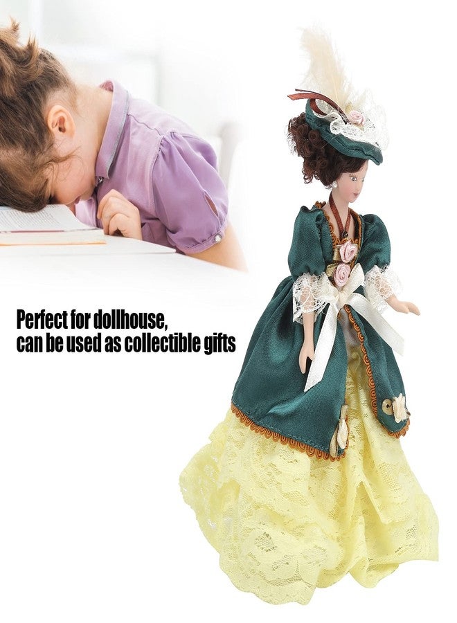 Zerodis Dollhouse People Victorian Lady, 1:12 Dollhouse Figures Model Mini Movable with Green Dress Hat - Image 4